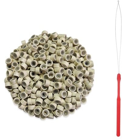 200 Pieces of Hair Extension Nano Beads, With 1 Hair Extension Tool, Golden Silicon Nano Rings, Silicon Nano Beads for Hair Extensions, Suitable for Blonde and Brown Hair