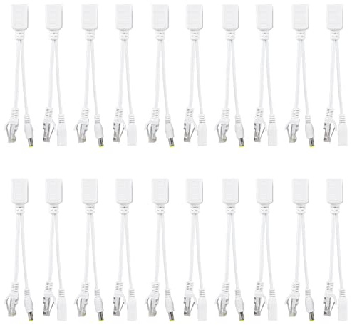 Qiilu 10 Paires d'injecteurs et Répartiteurs POE Caméra IP Câble POE RJ45 Adaptateur Power Over Ethernet Injecteur + Répartiteur DC 12 V et Caméra IP Câble POE RJ45 Adaptateur Power