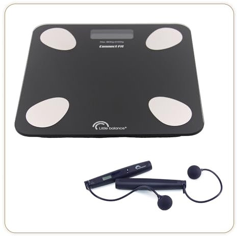 LITTLE BALANCE 8685 Kit Duo Connect Fit, Impédancemètre + Corde à sauter connectés, 180 kg, Noir