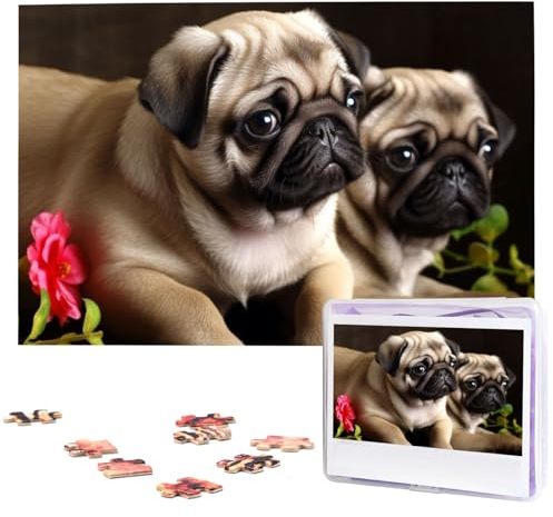 Puzzles 1000 Teile Welpen Mops Personalisierte Puzzles Fotos Puzzle für Familie Bilderpuzzle für Erwachsene Hochzeit Geburtstag Mini Bausteine Größe 75 x 50 cm