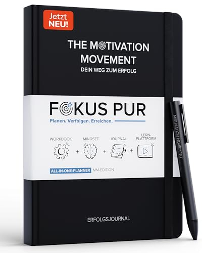 MOTIVATION MOVEMENT Erfolgsjournal - Tagesplaner - Inkl. Lernplattform, Mindset & Workbook - Steigert Fokus & Produktivität - Journal - Planer - DIN A5 - Tagebuch für Erwachsene (1x + Kugelschreiber)
