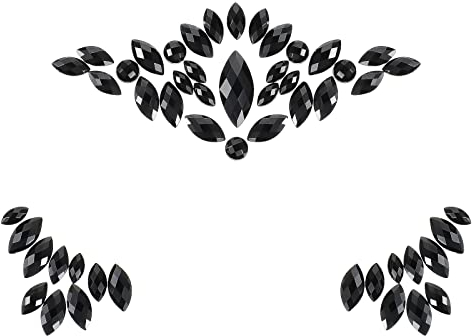 Maitys Autocollants de Visage de Gemme Festival Stickers de Visage Halloween Autocollants Temporaires de Strass Lumineux Accessoires de Paillettes de Visage de Sirène Imperméables (Style Noir)