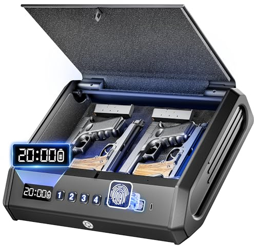 Großer Waffentresor für 2–4 Pistolen, Fingerabdruck-Digitaler PIN-Schlüssel, Entriegelung mit LCD-Display und USB-Anschluss, 650 DPI Schnellzugriff, biometrischer Handfeuerwaffen-Safe