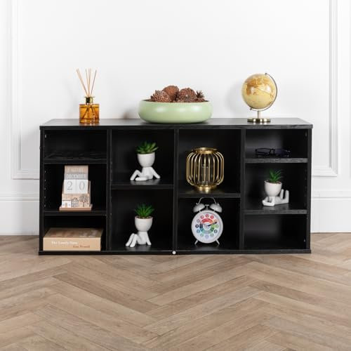 Cube Bookshelf Wooden Storage Organiser TV Stand Wood Shelving Open Bookcase Unit Shelf For Home Living Room Office Bedroom Furniture (Black)
