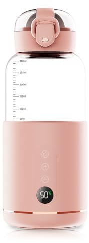 AVCXEC Chauffe Biberon Nomade, 300ML Chauffe Biberon Voiture, Température Réglable 37 à 55°C, Chauffage Rapide et Recharge Rapide Chauffe Biberon Nomade Sans Fil pour Voyage, Voiture, Avion (Rose)