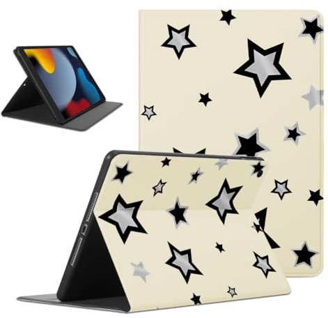Kueqeay Custodia per iPad 9./8./7. Generation, Aesthetic Stella Motivo Disegno Flip Cover in pelle PU con Supporto Funzione TPU Antiurto Tablet Case in Silicone per iPad 10,2 2021/2020/2019, Beige