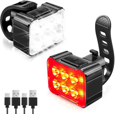 Ainiv Bike Lights Ultra Slim, Bike Lights Front and Back Rechargeable, 8+12 Lighting Modes Bike Light, USB Charging, IPX6 Waterproof Bicycle Lights Set for Night Riding/Camping/Backpack/Road Safety