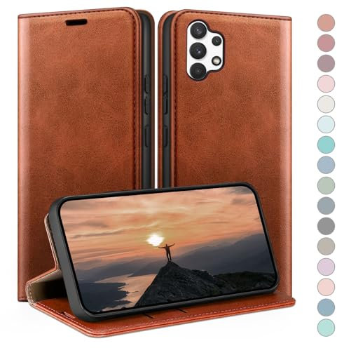 HUOUH für Samsung Galaxy A13 5G Hülle mit RFID Schutzhülle aus Lederhülle Handyhülle,Kartenfach Leder ständer Handy hülle,360 Grad Schutz Cover für Samsung A13 Klapphülle Wallet Case Hellbraun