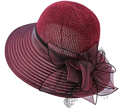 Damenhut, Sommerhut, Damenhut, Braut, Hochzeit, Kirche, Tee, breite Krempe, Sommer-Sonnenkappe für Sie, wein, Einheitsgröße