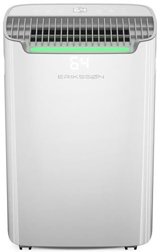 Erikssøn Deshumidificador Dry Pro Plus - Deshumidifica Hasta 20 Litros Al Día - Función Lavadora-Seca - Adecuado Para Dormitorio, Baño, Salón Y Sótano - Deshumidificador - Blanco
