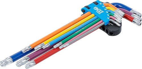 BGS 74465 | Jeu de clés allen | multicolore | extra longues | Profil T (pour Torx) avec perçage et tête sphérique T10 - T50 | 9 pièces
