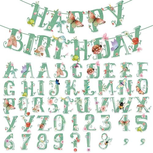 Easy Joy DIY Garland Banner, 110 Grün Buchstaben Girlande mit Schmetterling, Blumen und Insekten, Grün Frühlings Party Dekoration, Willkommen Zuhause, Happy Birthday, Glückliche Hochzeit