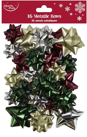 Eurowrap Pack of 16 Metallic Traditional Colours Luxury Gift Bows Traditional Christmas Birthday Present Xmas Gift - Gift Bows for Christmas - Decorative Bows for Presents