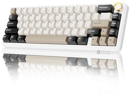 MAMBASNAKE X ATTACK SHARK X66 65% Wireless Mechanical Keyboard with Knob, 66 Keys Gasket Hot Swap RGB Gaming Keyboard 60 Percent, BT/2.4G/USB-C, Linear Switch, PBT Keycaps - White Cheese