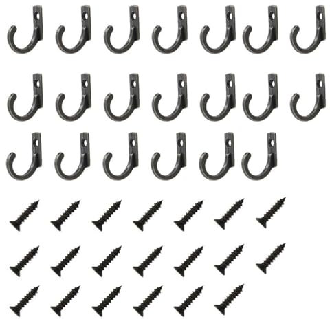 sundrerfect Pack de 20 Ganchos para Pared, Negro, Pequeños, 24 x 17 mm con 20 Tornillos, Aleación de Zinc, Ganchos Simples para Ropa, Multi-uso en Dormitorios y Cocinas