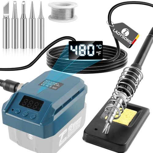 Saldatore senza fili per batteria Makita da 18 V, riscaldamento rapido, saldatore a batteria, temperatura regolabile 180 °C a 480 °C con interruttore ON/OFF, set di saldatore regolabile portatile per