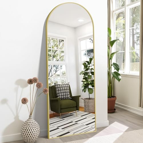 Weare Home Bogen Ganzkörperspiegel, 165 x 60 cm Gewölbter Standspiegel, Goldener Metallrahmen Boden Länge Spiegel, Stehend, Wand montiert, lehnend, Bodenspiegel für Schlafzimmer, Wohnzimmer