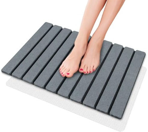 iHomara Badematte Stein, Faltbare natürliche Kieselgur Anti-Rutsch Badematte, schnell trocknend, super saugfähig, 60 * 39 cm Dusche Bodenmatte für Bad, Haus und Küche