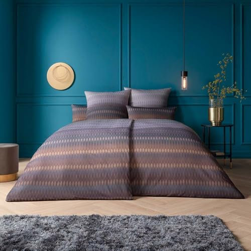 ESTELLA Satin de Luxe Bettwäsche 135x200 Matteo braun Zickzack Streifen 1026-310