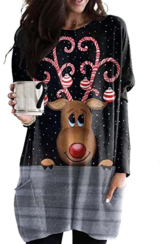 Yming Damen Plus Größe Langärmel Pullover Mit Taschen Casual Crew Hals Sweatshirt