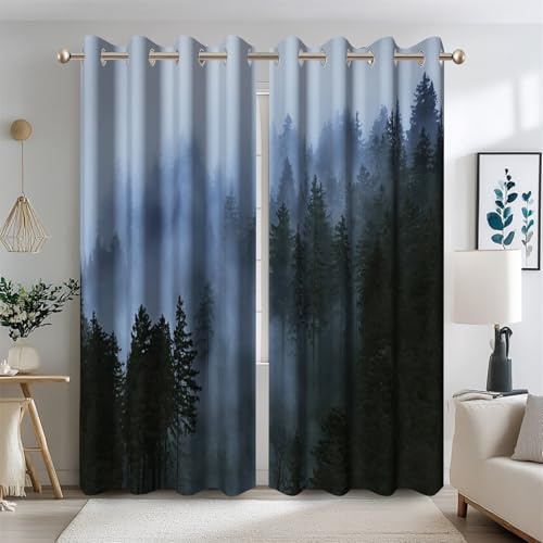 Ttincceer Misty Forest Blackout Vorhänge für Schlafzimmer Natur Tannenbaum Wälder Zimmer Verdunkelung Fenster Vorhänge Foggy Woodland Thermisch isoliert Schlafzimmer Behandlungen 2 Panels 117x229cm