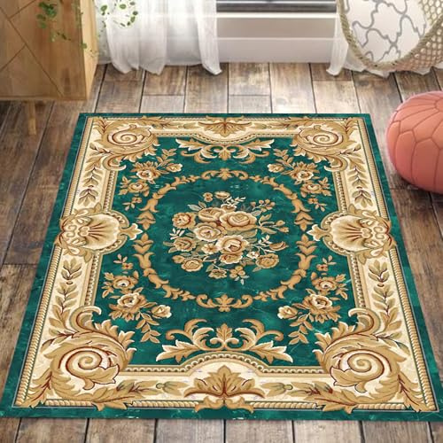 Generisch Großes Teppiche für Wohnzimmer Schlafzimmer Arbeitszimmer Zimmer Deko Aesthetic,Smaragdgrün, Gelb, Rot, Weiß, Vintage, orientalische Blumen, Mehrfarbig, 160 x 220 cm