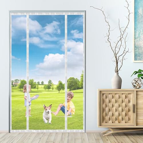 Magnetic Window Screen Back Door 145x230cm White Fly Bi Fold Doors Mesh Curtain Mosquito Net