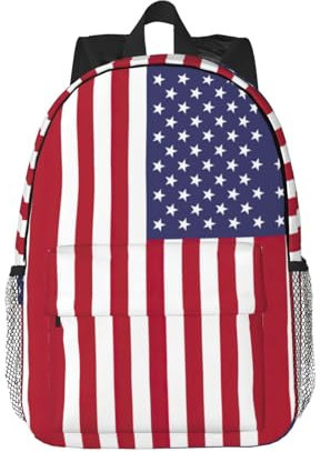 NBAGHPQ Zaino da scuola con stampa bandiera americana, impermeabile, da viaggio, università, facile da trasportare