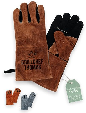 ABENTEUERNAH personalisierter Grillhandschuh Leder, Geschenk für Papa den Outdoor Grill und BBQ Barbecue Fan zum Vatertag Geburtstag für den Mann (Grillchef dunkelbraun, Paar)