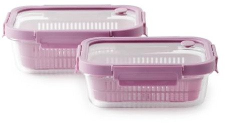 Betty Bossi - Frischhaltedosen 2er-Set – Glas Vorratsdosen mit Siebeinsatz, luftdicht & BPA-frei, Frischhaltebox für Obst, Gemüse & Salat, stapelbar & spülmaschinengeeignet