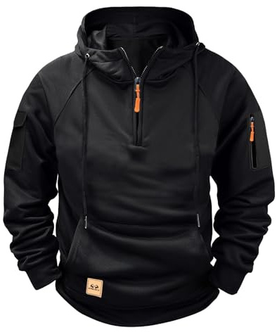 Nuqqichongtian Herren Kapuzenpullover Sweatshirt mit Reißverschluss Multifunktionelle Tasche mit Kapuze Jogging Pullover Kapuzenjacke Sweatjacke Zip Sweater