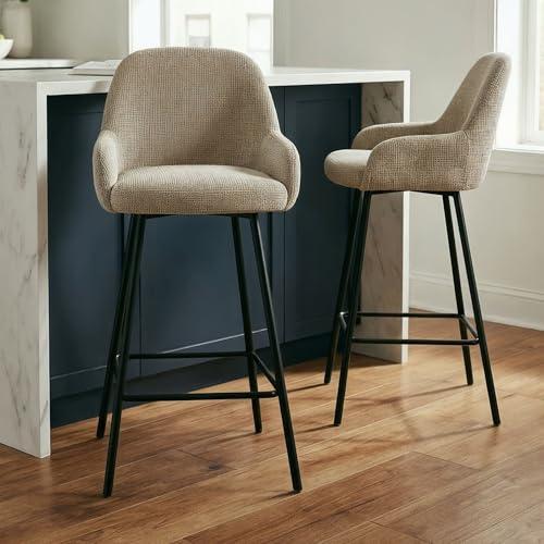 IDIMEX Barhocker Vivianne gepolstert, Beige – 2er Set mit bequemen Sitzpolster, stabilem Metallgestell, Fußstütze in optimaler Höhe, modernes Design für Küche & Bar