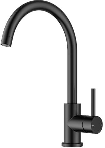 FORIOUS Wasserhahn Küche, Mischbatterie Armatur, Edelstahl, 360° Schwenkbar, Einhebel-Warm- und Küchenarmatur, Edelstahl,Auslaufhöhe 238 mm, Matt Schwarz, Hoher Bogen (345mm)