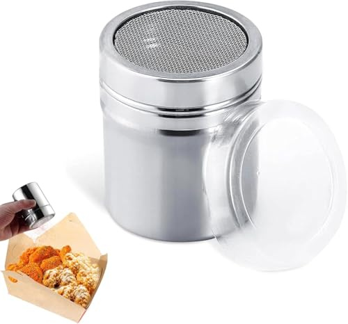 Flour Shaker,Stainless Steel Chocolate Shaker for Cappuccino,Icing SugarShaker,Fine Mesh Icing Sugar Shakers Duster with Lid for Sprinkle Evenly,Perfect for Baking Cooking,Dusting and Decorating Cakes