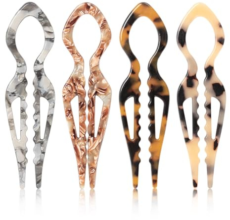 4PCS French Hair Pin,U-Shape Prestige Hair Pins for Women,4 Color Acetate Twist Hairpin For Women's Buns Thick Hair Styling Accessories (4Pcs)