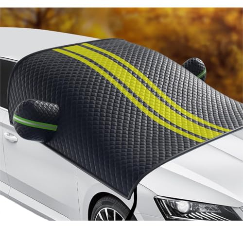 ASBHFC Ganzjahres Frontscheibenabdeckung Auto für BMW 1 Series (F20/F21 F40 F70 2004-2025 2026), Frost- und Schneeschutz im Winter, UV- und Sonnenschutz mit Spiegelkappen für den Sommer,Yellow