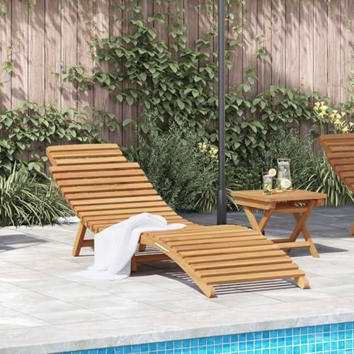 Générique Transat en Bois de Teck Massif Marron 198x55x58,5 cm Chaise Longue Pliable pour Jardin Terrasse Balcon Extérieur Détente Bronzage Lecture