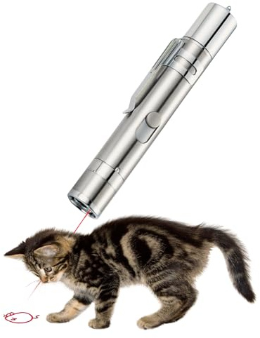 EASERIA Puntero interactivo de juguete para gatos, puntero LED rojo para entrenamiento de gatos, 5 patrones y función 7 en 1, recargable por USB