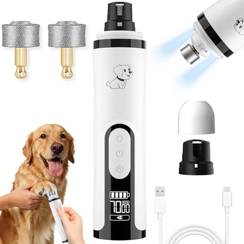 SylvaFusion Silent Groom Pro Nail Grinder, 3 Speed Dog Nail Grinders | Dog Nail Grinder with 2 Led Lights, 2000mAh USB Rechargeable, Dog Nail Trimmer with Replacement Grinding Heads for Dogs, Cat