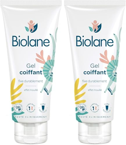 BIOLANE - Gel Cheveux Coiffant - Bébé - Nouveau Packaging - Effet Mouillé - Fixe les Cheveux Fins - Coiffure - Ingrédients Naturels - 100ml - Fabriqué en France (Lot de 2)