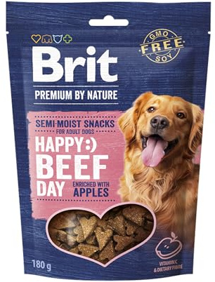 Brit Premium Halbfeuchte Leckerlis für Hunde mit Rind & Apfel, 180 g | Leckerlis mit Rind & Apfel, saftige Textur, unterstützt Haut, Fell & Vitalität, gut verträglich, perfekte als Belohnung