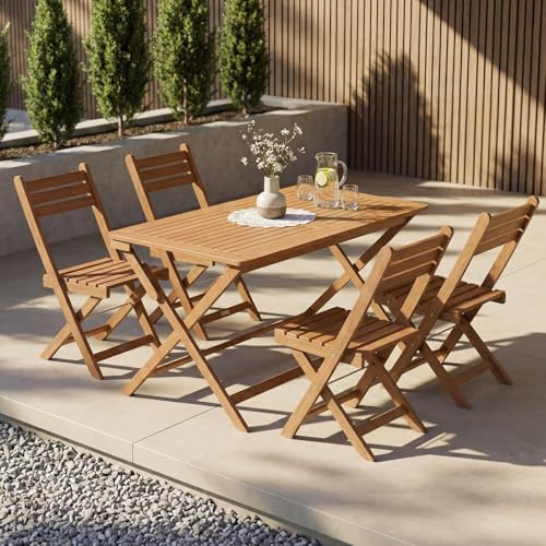 Juskys® Ensemble de mobilier de Jardin Rimini - Naturel, Bois d'acacia, Comprenant Un Ensemble de 4 chaises et Une Table, Stable, Durable
