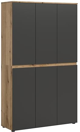 furnling Universalschrank Sarca, anthrazit/Evoke Oak, 6 Türen, 18 Fächer, mit Kleiderstange, Mehrzweckschrank mit 14 verstellbaren Einlegeböden, Breite 105 cm