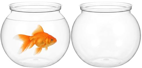 2 Pcs Plastic Fish Bowl, 27 oz Round Fish Tank for Home Decor, Mini Fish Tank for Goldfish, Clear Small Fish Tank, For Hydroponic Planter Container Home Office Desktop Decor