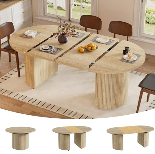 MSFE Runder Esstisch Ausziehbar für 4-8 Personen, Moderner Esstisch Rund Esszimmertisch Ausziehbarer, Stabil Küchentisch Klein Platzsparender Tisch für Esszimmer, Home, Office 100-180 x100x75CM