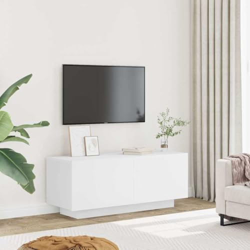 Tonture Meuble TV Blanc en aggloméré 100x35x40 cm, Meuble multimédia avec tiroir, Porte, Niche et Rangement pour Salon, Chambre, Bureau, Design Moderne scandinave, Support pour écran et Console
