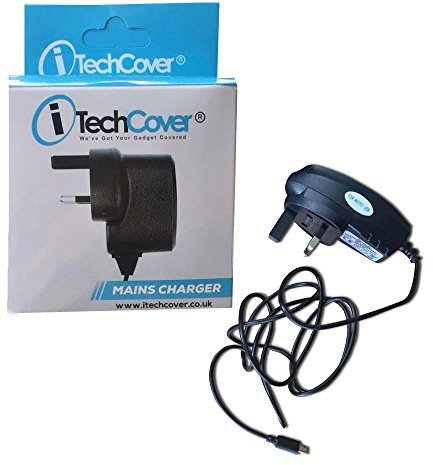 iTechCover® 3 Pin UK Mains/Wall Charger Cable Lead for All-New Fire HD 10 Tablet with Alexa Hands-Free, 10.1” 1080p Full HD Display, 32 GB 64 GB / (Micro USB) - CE - ROHS - UK Approved