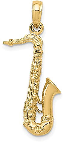 Diamond2Deal Anhänger für Damen, 14 Karat Gelbgold, 3-dimensionaler Saxophon, für Damen