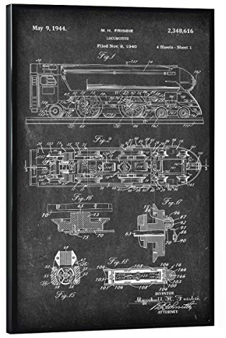 artboxONE Poster mit schwarzem Rahmen 45x30 cm Reise Vintage Lokomotive (Tafel) - Bild Zug Eisenbahn Entwurf