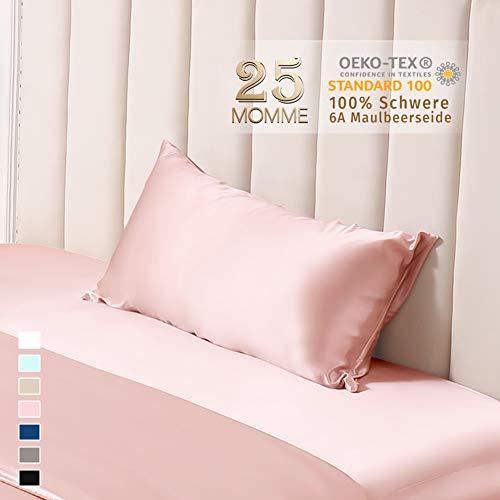 THXSILK 25 Momme Seide Kissenbezug für Haar und Haut - Maulbeerseide Kissenbezug - Hypoallergen mit Versteckter Reißverschluss - Pure Seide auf Beide Seiten … (Bezauberndes Rosa, 40x80cm)